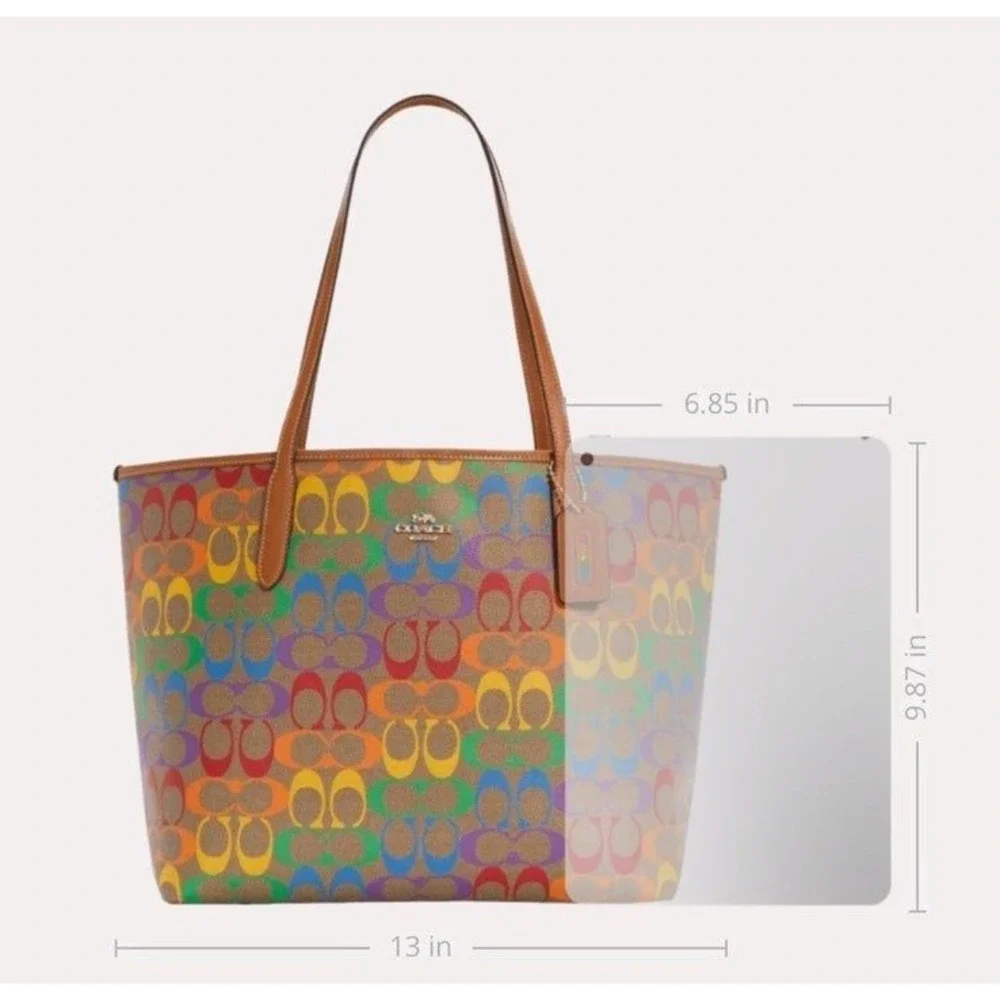 Coach City Tote Purse Bag In Rainbow Signature Canvas NEW